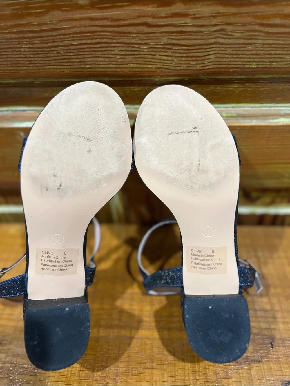 Sparkle Navy Ankle-Strap Block Heel Sandals